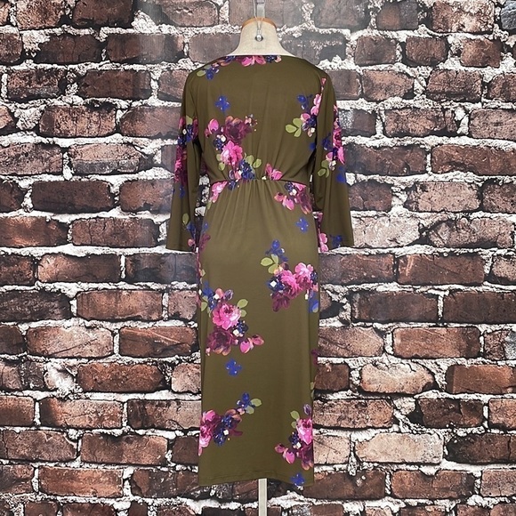 Joules Natalie Dress Long Sleeve Twist Front Midi Green Floral Size 8 - Picture 10 of 16
